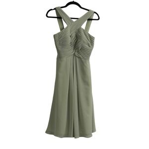 Azazie Sage Green Chiffon Bridesmaid Dress A4 Pleated Cross Front Formal